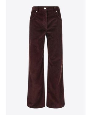 Brunello Cucinelli Wide-Leg Ribbed Velvet Pants - Red