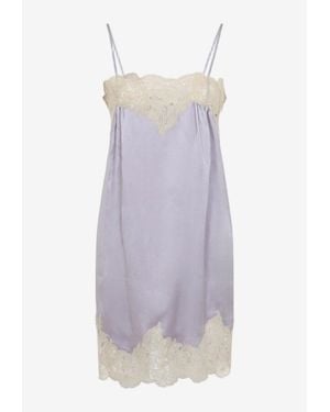 Chloé Floral Lace Trimmed Mini Silk Slip Dress - Purple