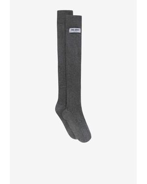 The Attico Logo Patch Ribbed Long Socks - White