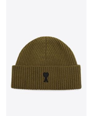 Ami Paris Ami De Coeur Wool Beanie - Green
