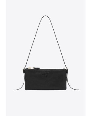 Miu Miu Mini Logo Embossed Leather Shoulder Bag - White