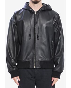 Loewe Zip-Up Nappa Leather Bomber Jacket - Black