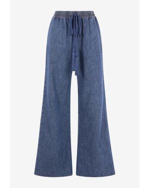 Valentino Wide-Leg Elastic-Waist Pants - Blue