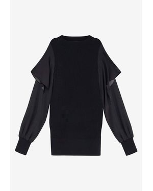 Sacai Crewneck Voile-Sleeved Sweater - Blue