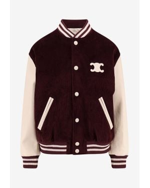 Celine Teddy Triomphe Corduroy Bomber Jacket - Red