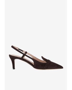 P.A.R.O.S.H. 70 Suede Leather Slingback Pumps - White