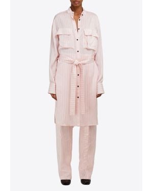 Ferragamo Pinstriped Midi Shirt Dress - Pink