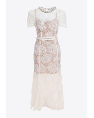 Self-Portrait Lace Tulle Midi Dress - White