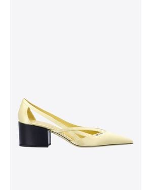 Prada 55 Satin Cut-Out Pumps - Yellow