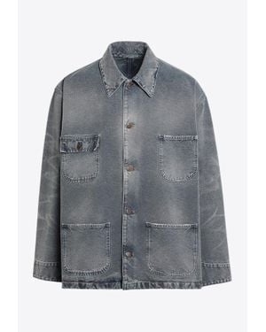 Prada Distressed Denim Overshirt - Gray