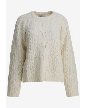 Sandbeige Wool Crewneck Jumper - White