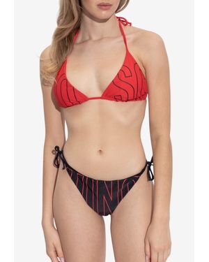 Moschino Logo Print Halterneck Bikini Top - Red