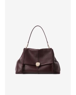 Chloé Embroidered Wool Large Penelope Shoulder Bag in Black