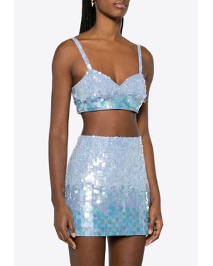 P.A.R.O.S.H. Iridescent Sequins Cropped Top - Blue