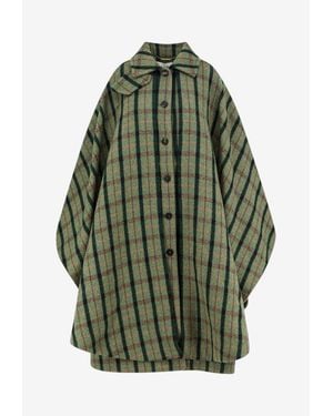 Chloé Madras Check Wool Cape Coat - Green