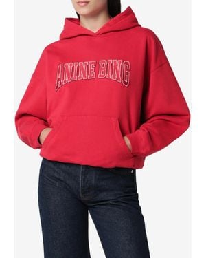 Anine Bing Harvey Varsity Terry Hooded Sweatshirt - Red