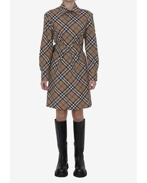 Burberry Vintage Check Mini Shirt Dress - Brown