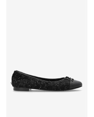 Tory Burch Cap-Toe Tweed Ballet Flats - White