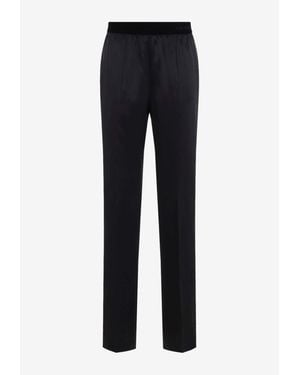 Tom Ford Logo Waistband Silk Pants - Blue