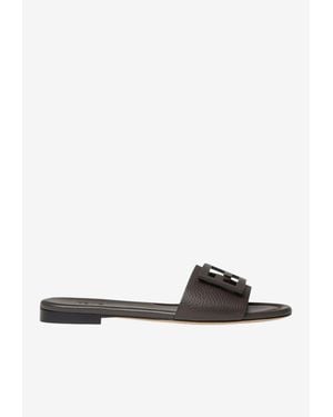 Fendi Baguette Calf Leather Flat Sandals - White