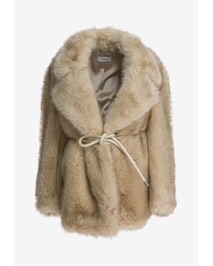 Sportmax Rosario Belted Furry-Effect Coat - Natural