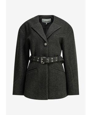 Ganni Belted Wool Coat - Black