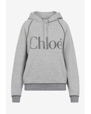 Chloé Logo Lettering Hooded Sweatshirt - Grey