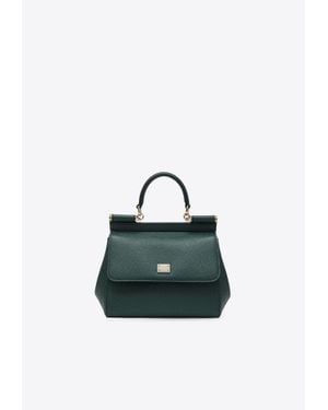 Dolce & Gabbana Medium Sicily Hammered Leather Handbag - Blue