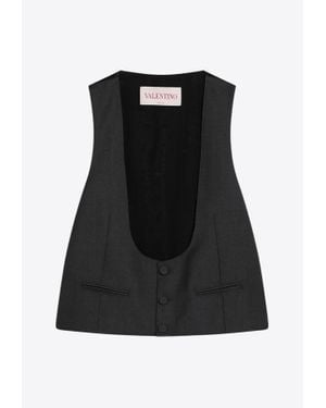 Valentino U-Neck Wool Vest - Black