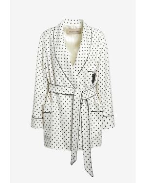 Valentino Supergrain Polka Dots Belted Coat - White