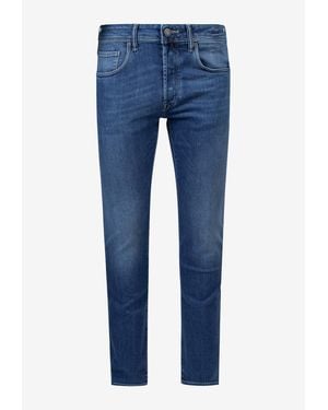 Incotex Suede Logo Patch Slim Jeans - Blue
