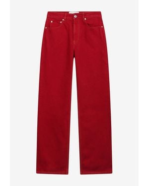 Ami Paris Logo Patch Straight-Leg Denim Pants - Red