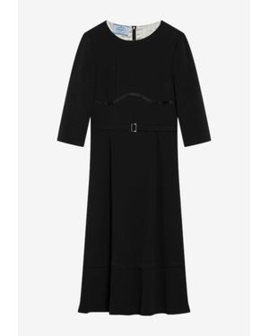 Prada Crewneck Silk-Blend Midi Dress - Black