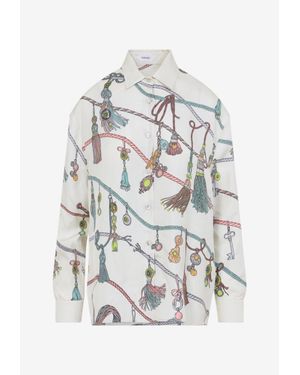 Versace Printed Silk Long-Sleeved Shirt - White