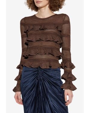 Zimmermann Ruffled Knitted Top - Brown