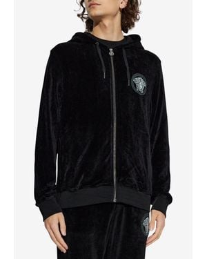 Versace Medusa Zip-Up Velvet Sweatshirt - Black