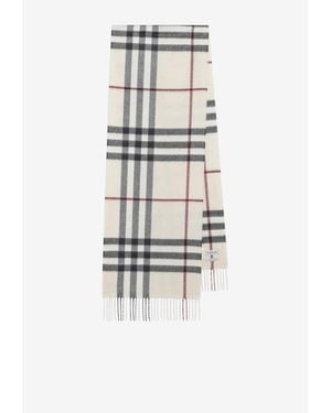 Burberry Cashmere Check Fringed Scarf - White