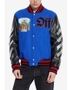 Off-White c/o Virgil Abloh Graphic Print Bomber Jacket - Blue