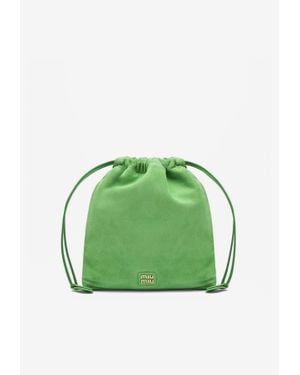Miu Miu Logo Lettering Suede Pouch - Green