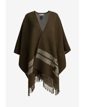 Tory Burch Wool Fringed Poncho - Green