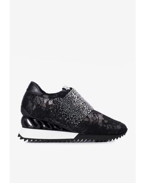 Le Silla Jackie Wave Crystal Lace Sneakers - Black