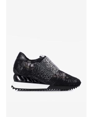 Le Silla Jackie Wave Crystal Lace Trainers - Black