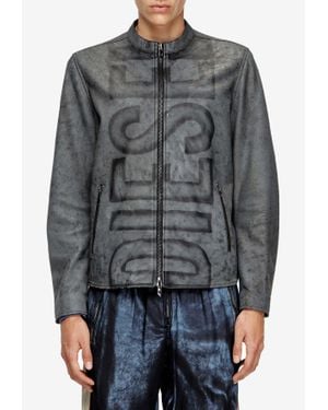 DIESEL L-Evert-A Biker Leather Jacket - Gray