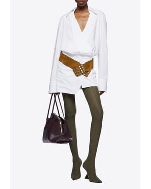 The Attico Draped Long-Sleeved Mini Shirt Dress - White