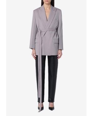 Victoria Beckham Belted Wool Blazer - Gray