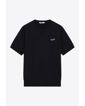 Prada Logo-Embroidered Crewneck T-Shirt - Black