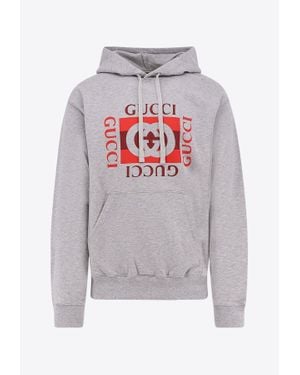 Gucci Interlocking G Print Drawstring Hoodie - Gray