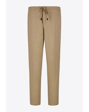 Canali Elastic-Waist Linen And Silk Pants - Natural