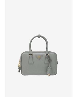 Prada Triangle Logo Saffiano Leather Top Handle Bag - Gray