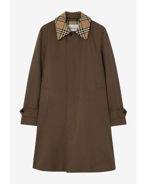 Burberry Check-Collar Trench Coat - Brown
